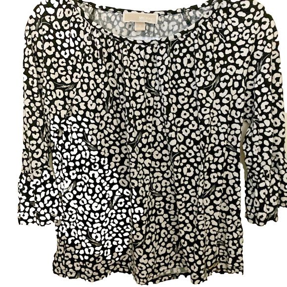 Michael Kors Women Blouse Size Small Black And White Cheetah Print Bell Sleeves - Picture 1 of 7